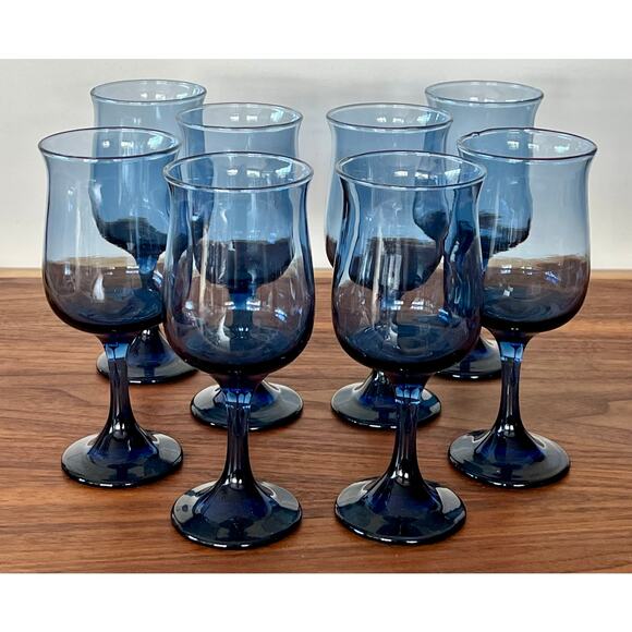 Water Goblet Tulip Dusky Blue by Libbey Glass Company Discontinued 1974-Set of 8 - Picture 16 of 16